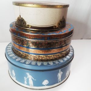 Vintage tin lot Hostess Cake Continental Baking, Thorne, Atlantic Can Co, Jasper